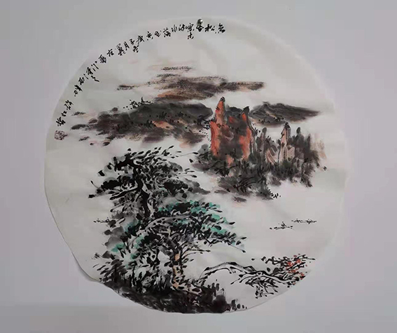 许红哲作品3《高松出众木 流水落花香》  尺寸：64X64cm